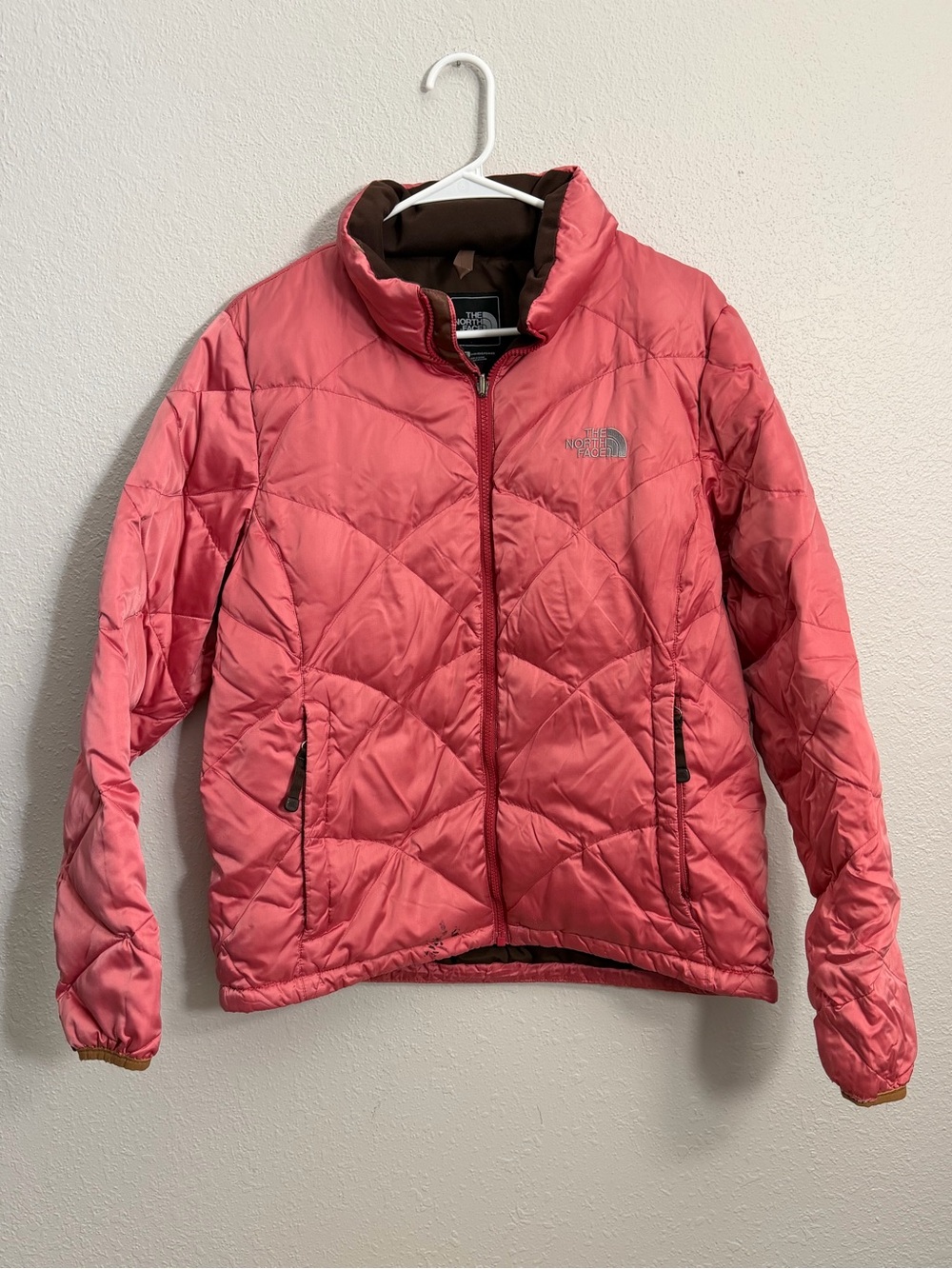 The North Face Coral Pink Quilted Puffer Jacket